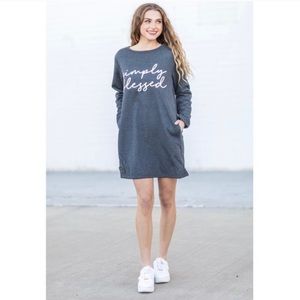 Simply Southern Sherpa-Lined Grey Sweatshirt Dress! “Simply Blessed” NWT Large